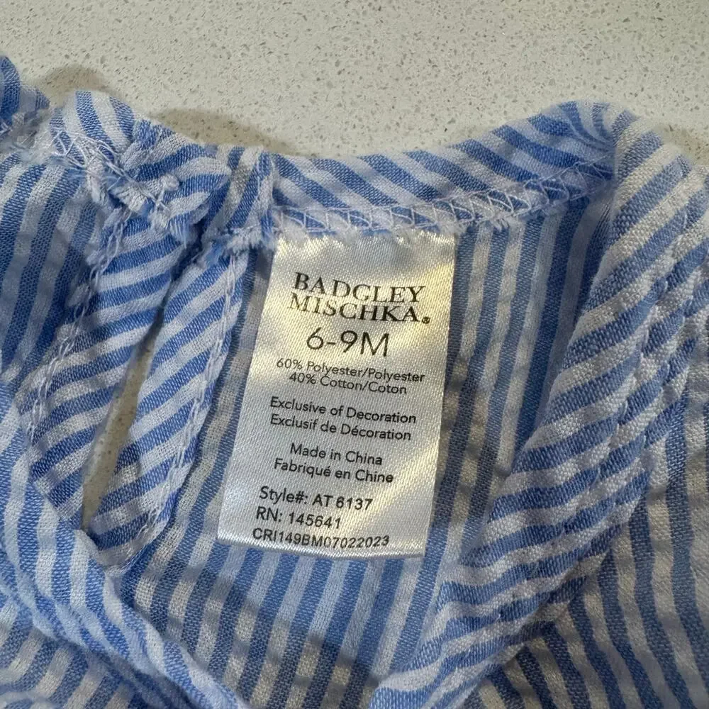 Badgley Mischka Baby Girl 6-9M Blue and White Blouse - Picture 3 of 4